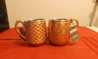Pier 1 Imports Owl Moscow Mule (2) Stainless Steel Copper Mugs Nwt