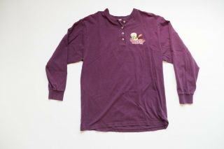 Rare Vintage Looney Tunes Tweety Bird Large Long - Sleeve Henley Shirt - 1998