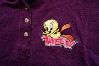 Rare Vintage Looney Tunes Tweety Bird Large Long - sleeve Henley Shirt - 1998 2