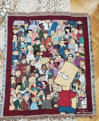 The Simpsons Woven Tapestry Throw Blanket 2001 Bart And Cast - Slightly