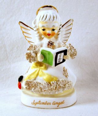 Vintage Napco September Angel W Book & Apple Figurine 1950s Japan Ceramic S1369