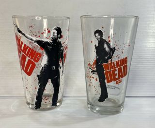 Set Of 2 Amc The Walking Dead 2013 Pint Glasses.  Rick And Daryl