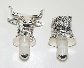 Neiman Marcus Silver Plated Bull & Bear Wine Bottle Stoppers