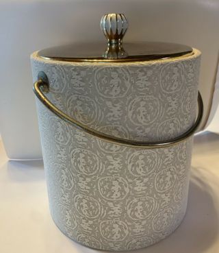 Vintage Mid Century Hollywood Regency White Gold Ice Bucket