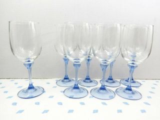 Set 8 Vtg Light Blue Stemmed Wine Water Goblets W Clear Bowls,  9 Oz,  So Pretty