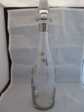 Vintage Etched Lead Crystal Glass Wine Liquor Decanter With Stopper 16 " High