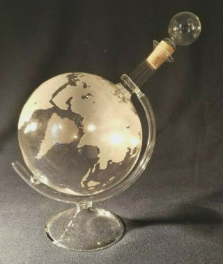 Clear Glass Round World Globe Whiskey Decanter With Stand