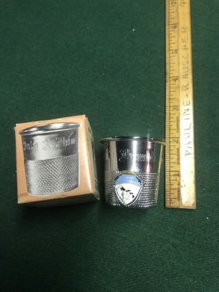 Vintage 1960s ALOHA FROM HAWAII JUST A THIMBLE FULL Shot Glass Silver Japan 2