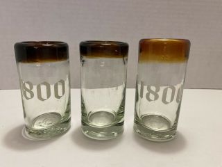 (3) 1800 Tequila 2oz 100 De Agave Shot Glass - Hand Blown Amber Rim