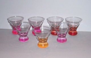 7 Vintage Colored Martini Weighted Base Bar Glasses 4 " 8 Oz Ex