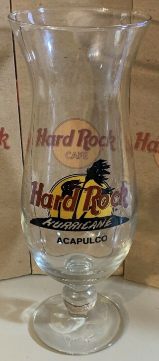 Hard Rock Cafe Acapulco Hurricane Glass W/classic Hrc Logo Palm Trees 9.  25 " Tall
