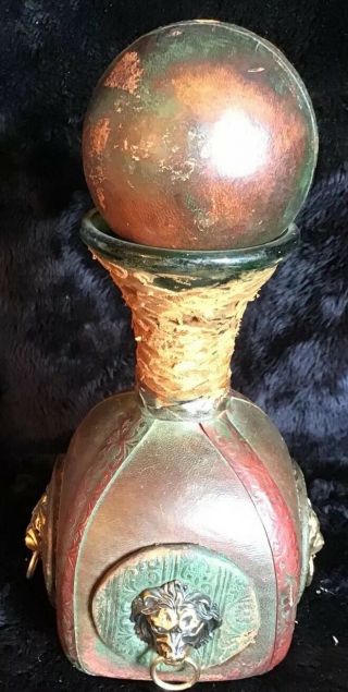Vintage Italian Leather Clad Green Glass Decanter