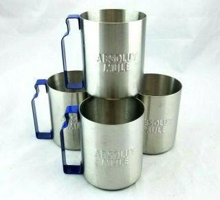 Set Of 4 Absolut Vodka Moscow Mule Stainless Steel Mug Cup Blue Handle Euc