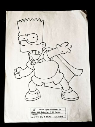 The Simpsons Bart Simpson Hand Drawn & Inked Bat Bart Model Sheet Page
