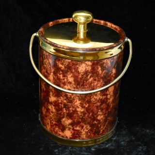 Vintage Kraftware Large Insulated Ice Bucket Faux Marble Brown Gold 10 " Tall