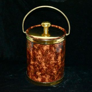 Vintage Kraftware Large INSULATED ICE BUCKET Faux Marble Brown Gold 10 
