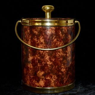 Vintage Kraftware Large INSULATED ICE BUCKET Faux Marble Brown Gold 10 