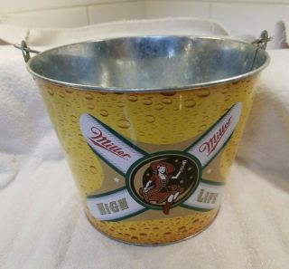 Miller High Life Ice Bucket/pail/tin Beer Holder - Ready For Your Next Bbq.