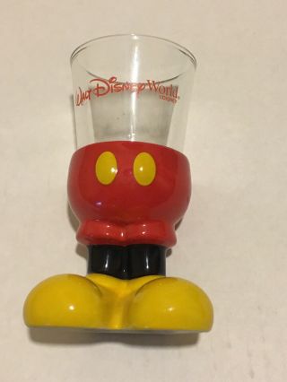 Walt Disney World Mickey Mouse Glass With Ceramic Pants 2 Oz.  Shot Glass