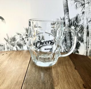 Clear Glass Beer Stein Mug CHEERS Bar Boston Thumbpress Design 2