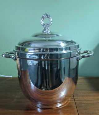 Vintage " Sheridan " Silver Plated Ice Bucket W/ Insulated Milk Glass Insert