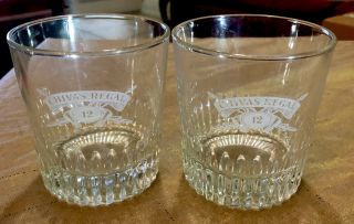 Chivas Regal Aged 12 Years Scotch Rocks Glass Etched Logo 3.  5 " Tall - Set Of 2