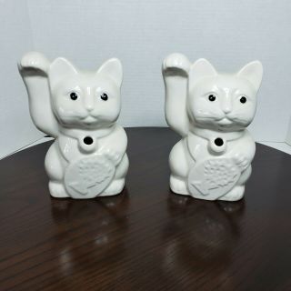 Benihana Maneki Neko Lucky Cat White Ceramic Tiki Cocktail Mug - Set Of 2