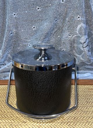 Vintage Mcm Serv - Master Ice Bucket,  Black Chrome Textured 7 Inch Tall