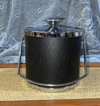 Vintage MCM Serv - Master Ice Bucket,  Black Chrome Textured 7 inch Tall 2
