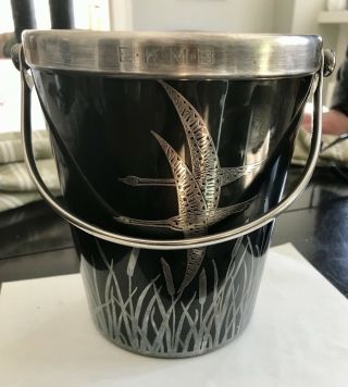 Vintage 1930’s Pewter Champagne Wine Ice Bucket With Embedding - Rare - 6” H X 5”w