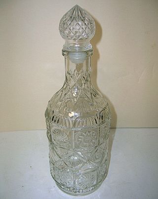 Vintage Liquor Decanter Clear Glass W/ Stopper Sunburst Design Law Forbids