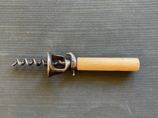 Unusual Rare Vintage Corkscrew With Wood Handle - Antique