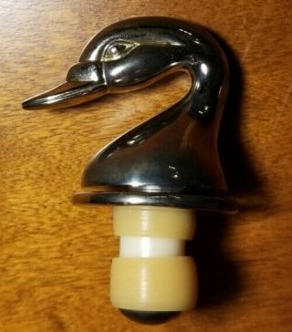 Vintage Mallard Duck Head Bottle Stopper Wine Champagne Topper,  Silverplate