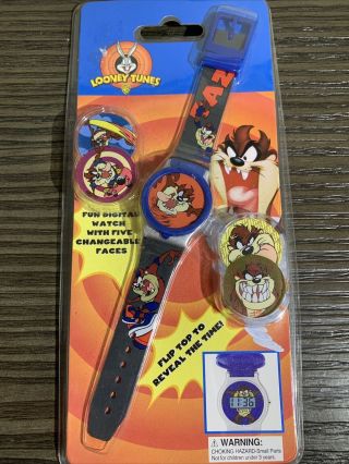 Vintage Looney Tunes Taz Flip Top Digital Watch Old Stock