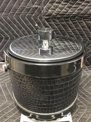 Vintage Retro Black Faux Leather Alligator Ice Bucket Chrome Lid by Atapco 3