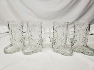 Vintage Set Of 4 Cowboy Boot Drinking Glasses Mugs 7 " Beerfest Barware Western
