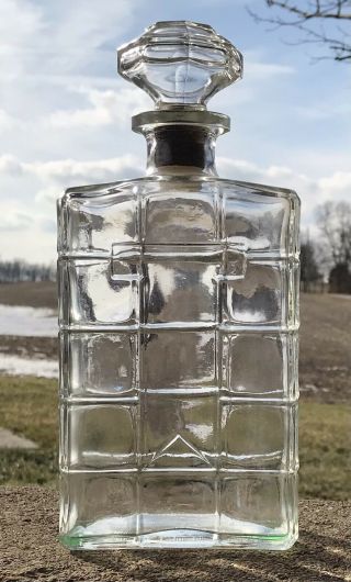 Vintage Geometric Clear Glass Liquor Bottle Decanter With Stopper 305 10 1/2”