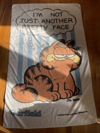 Vintage Garfield Beach Towel Not Another Pretty Face Litho - Graphics 1978