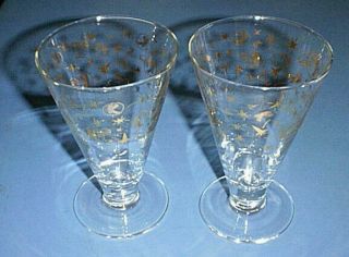 Set Of (2) Vintage Kahlua 8 Oz Cocktail Party Glasses With Gold Rockets & Stars