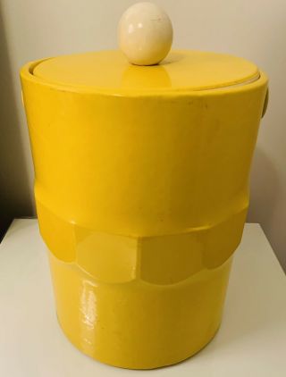Vintage Retro Vinyl Yellow Ice Bucket Mid - Century 10” Tall 2