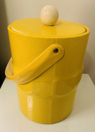 Vintage Retro Vinyl Yellow Ice Bucket Mid - Century 10” Tall 3