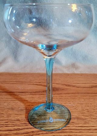Rare Bombay Sapphire Martini Glasses Coupe Style Barware Blue Stem Cs