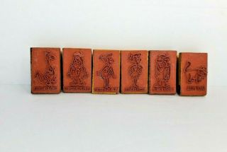 Vintage 1960s Set Of 6 Wooden Rubber Flintstones Ink Stamps Fred Wilma 1.  5 Inch