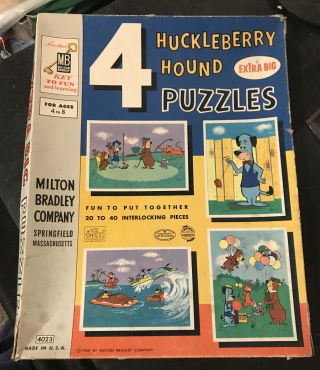 Vintage 1960 Huckleberry Hound Yogi Bear Pixie & Dixie Milton Bradley 4 Puzzles