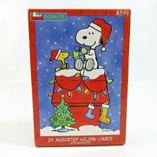 Peanuts Christmas Cards Set Of 24 With Envelopes 8 Styles Charlie Brown Snoopy