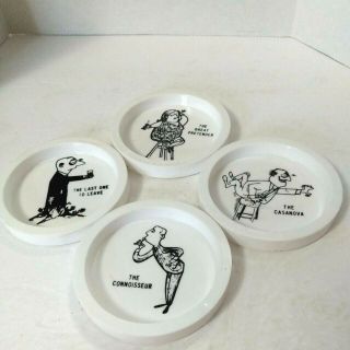 Vintage Black And White Set Of 4 Plastic Coasters 1960s Bar Cocktail Party