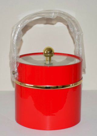 Mid Century Modern Style Patent Red Vinyl Acrylic Lid Ice Bucket