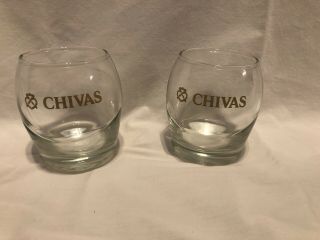 Set Of 2 Chivas Regal Heavy Bar Rocks Glasses Weighted Cut Base Pair Scotch