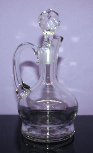 Vintage Clear Glass Handled 5.  25 " Cruet W 3 " Facet Stopper Pitcher Style