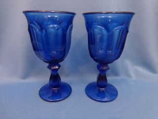 (2) Vtg Imperial Glass Co 5 1/4 " Wine Glasses Deep Blue Ultra Old Williamsburg